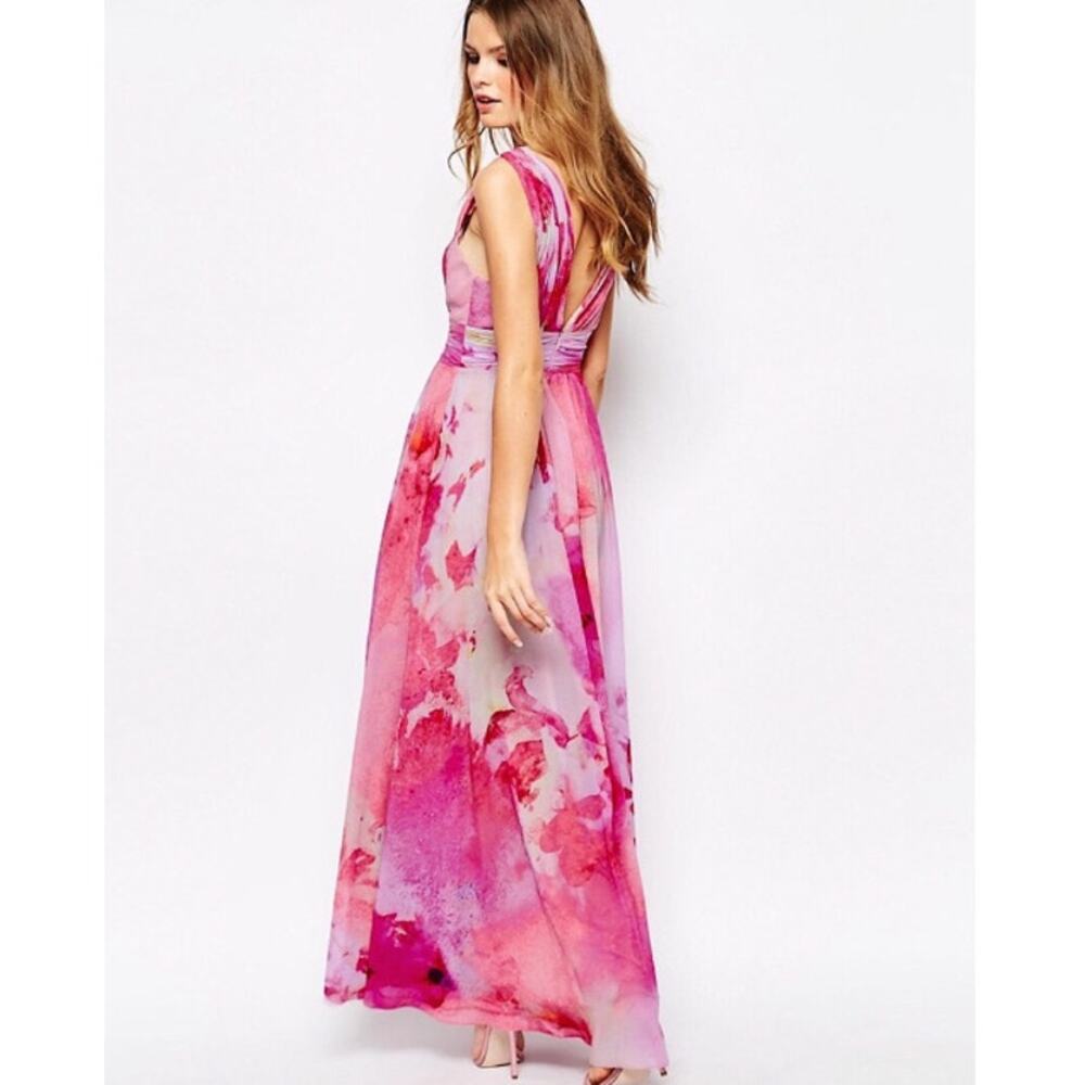 Fame and Partners Valencia Watercolor Floral Maxi Dress Split Empire Chiffon 6 - Picture 4 of 17